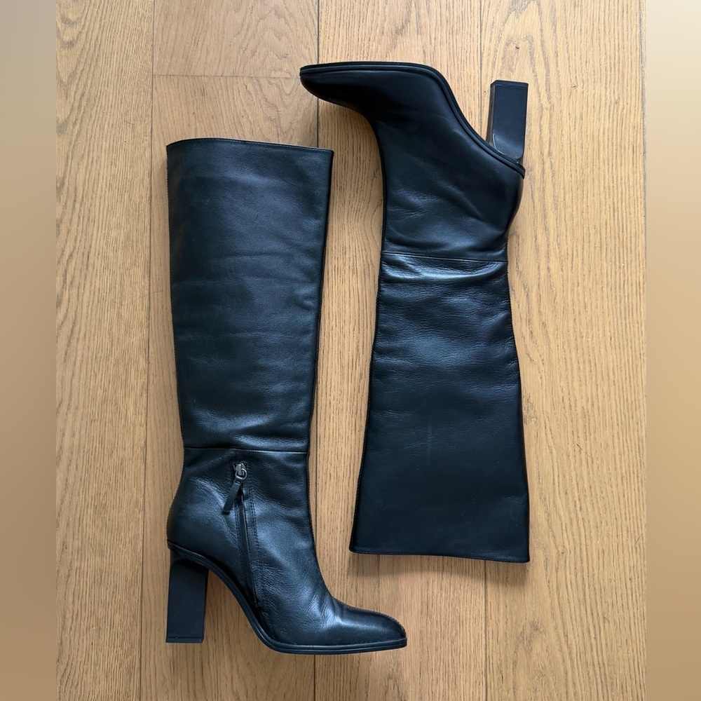 Zara Black Leather Over-the-Knee Boots